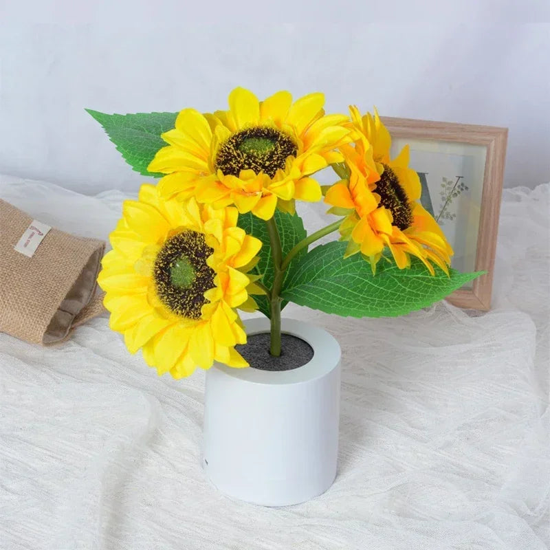 A unique sunflower lamp gift creating a cozy atmosphere in a room.