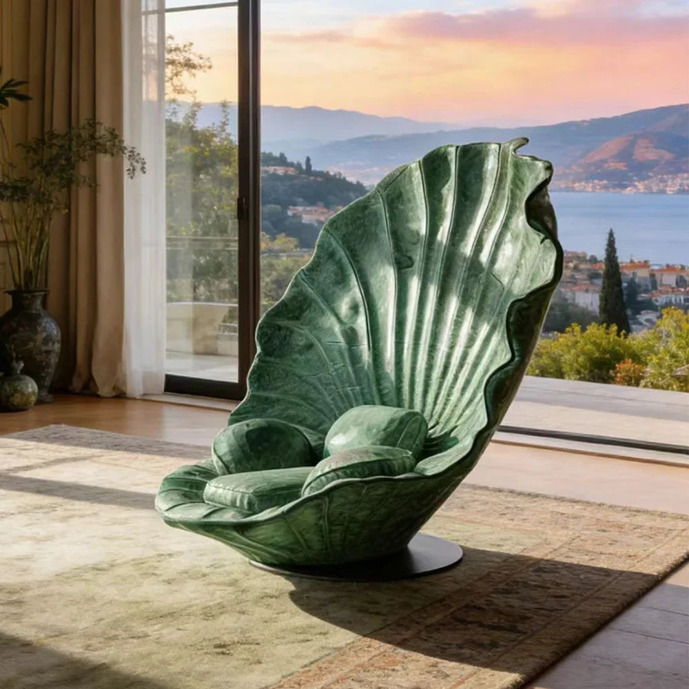 Close-up of the plush velvet texture on the shell chair