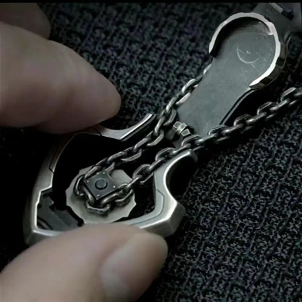 Lifestyle shot of the mechanical gear necklace being worn