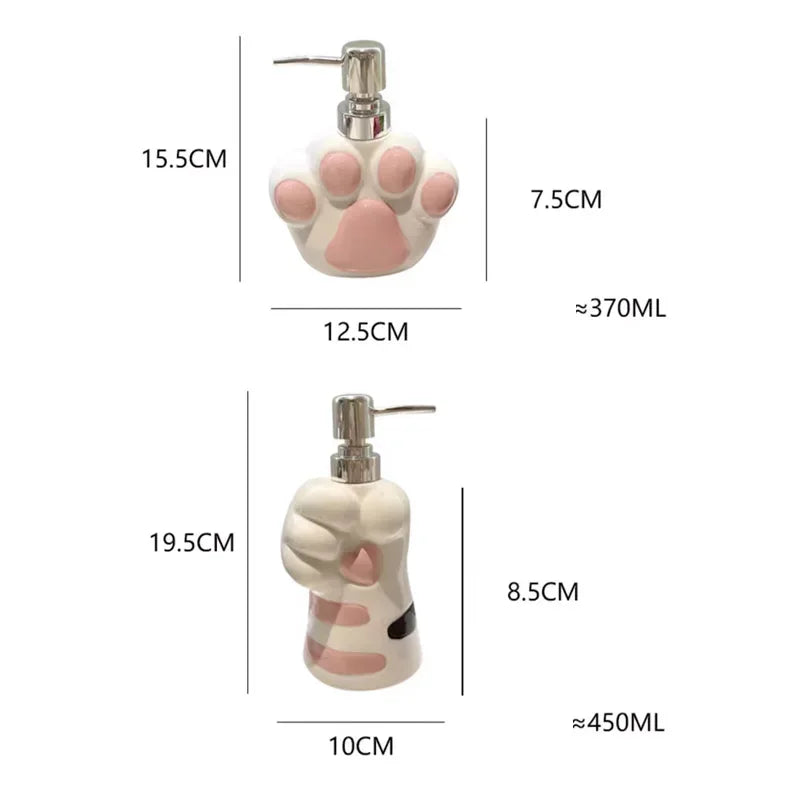 A hand pressing the smooth pump of the creative paw soap dispenser