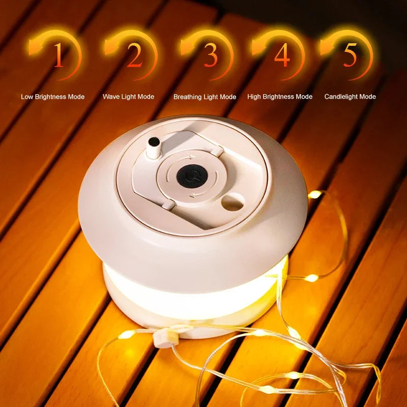 Close-up of the portable and compact design of the camping lamp