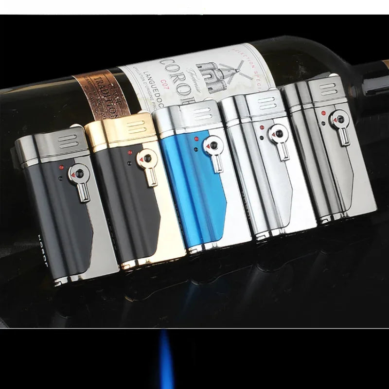 The Tactical Blue Flame Jet Lighter held in hand, showing its sleek metal design