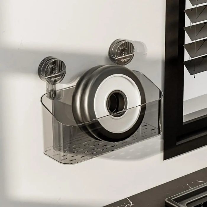 Compact suction cup bathroom storage rack, ideal for sink or shower, no drilling required