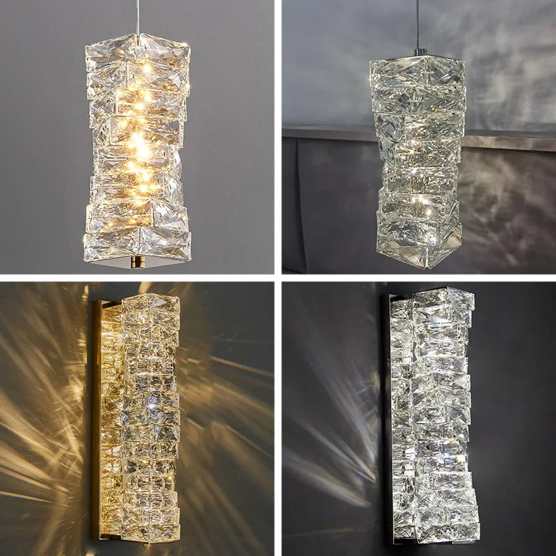 Elegant gold crystal wall lamp in a stylish bedroom