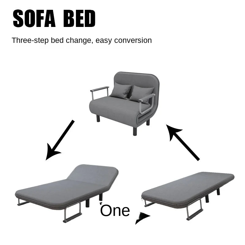 Detailed view of the convertible sofa bed's folding mechanism