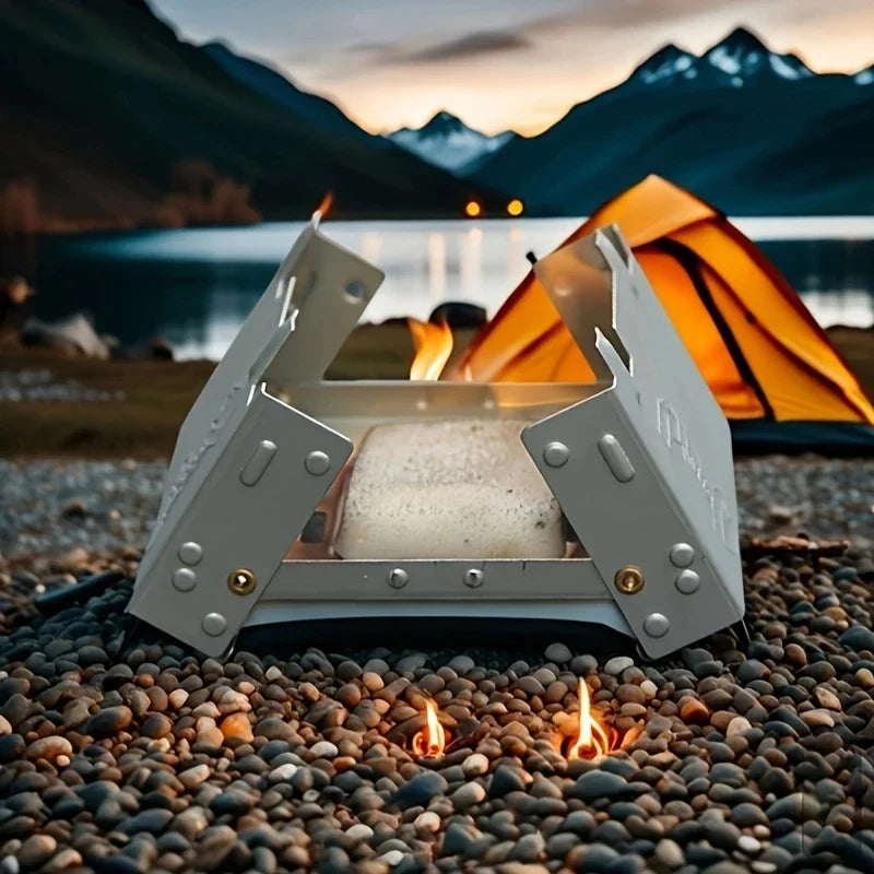 Ultra-Lightweight Folding Ironwood Pocket Size Burner in use