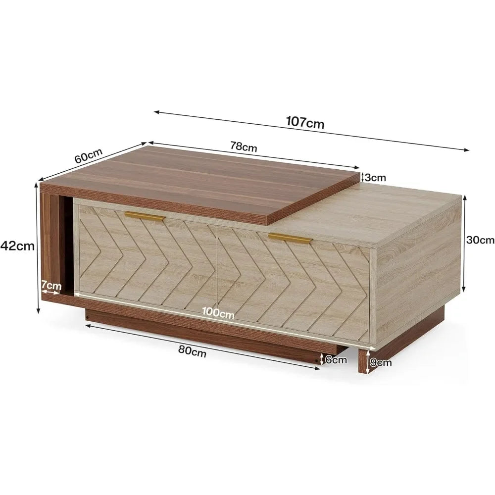 Hidden storage compartment of the Urban Lift coffee table revealed