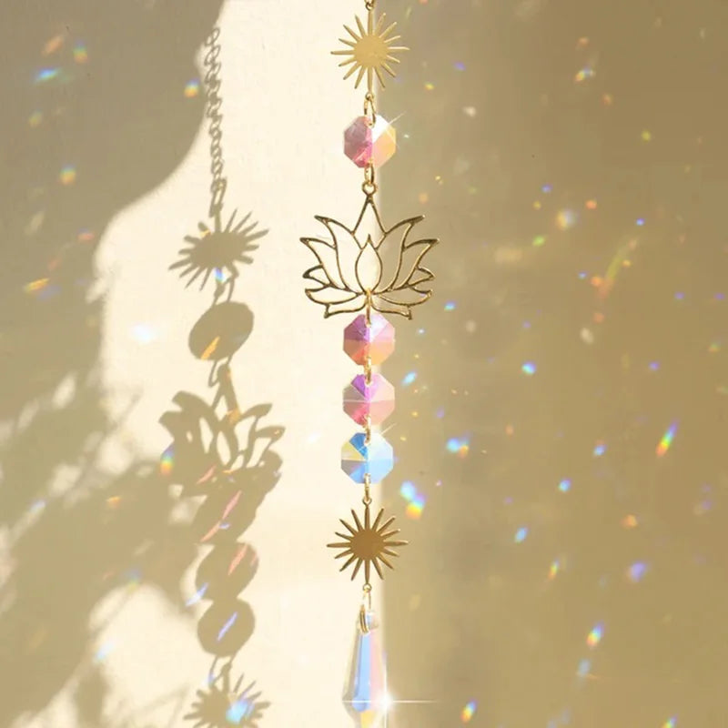 Sunlight shining through the Lotus Crystal Sun Catcher