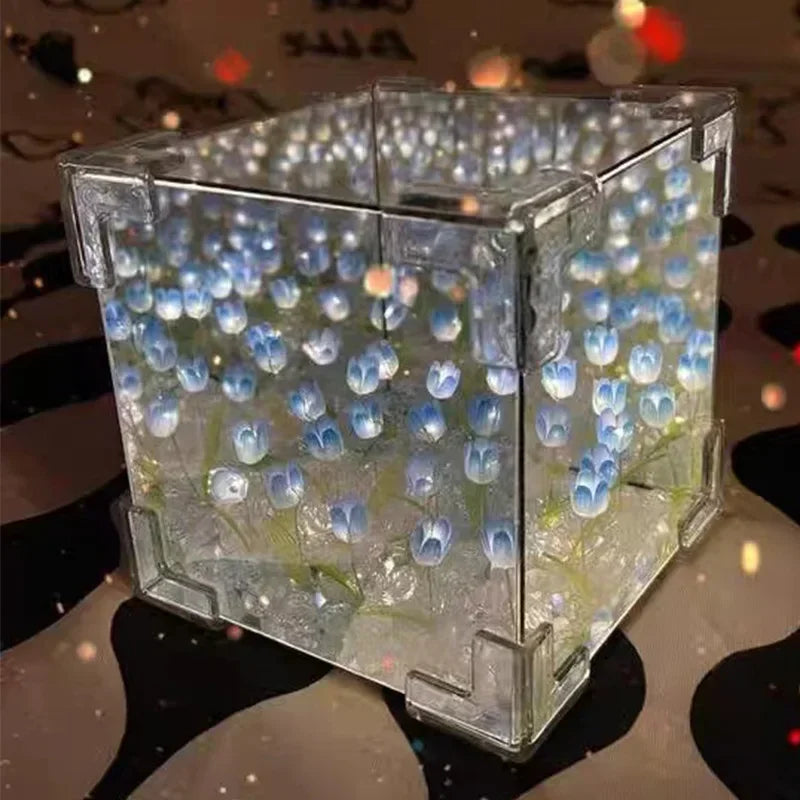 The 3D Tulip DIY Flower Cube Night Lamp as a stylish home decor piece.