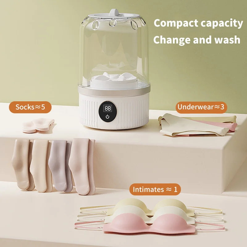 Portable Mini Travel Ultrasonic Washing Machine in a travel setting