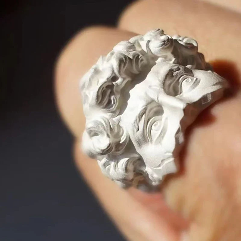 Close-up detail of the Roman Imperial Marble Ring's sculpted face