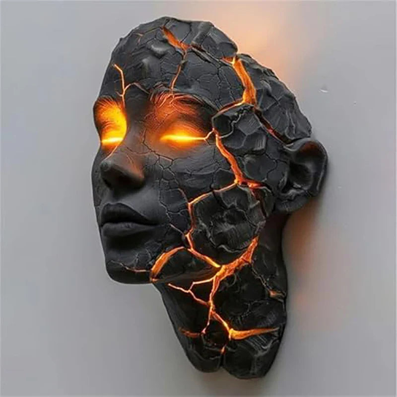 Atmospheric glow from the Volcanic Face lamp in a dark room