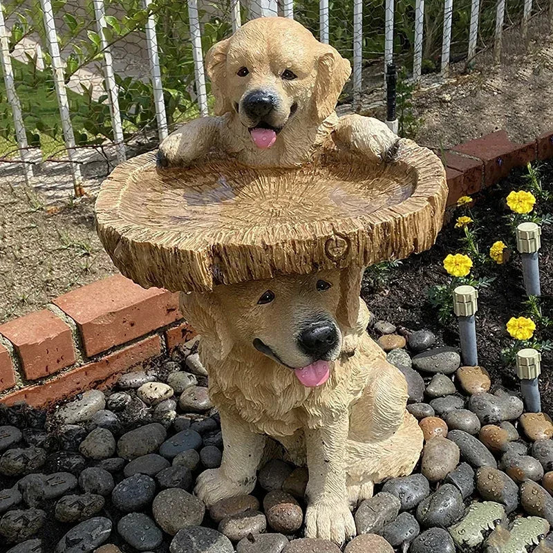 Full view of the Golden Retriever Puppy Bird Bath showcasing its size and detail