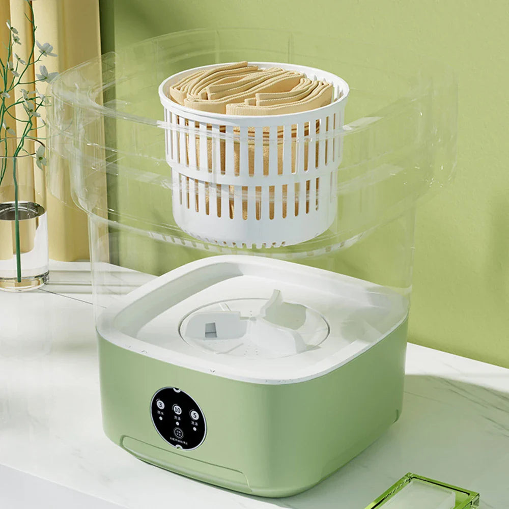 Compact folding ultrasonic travel laundry washing machine in three colors
