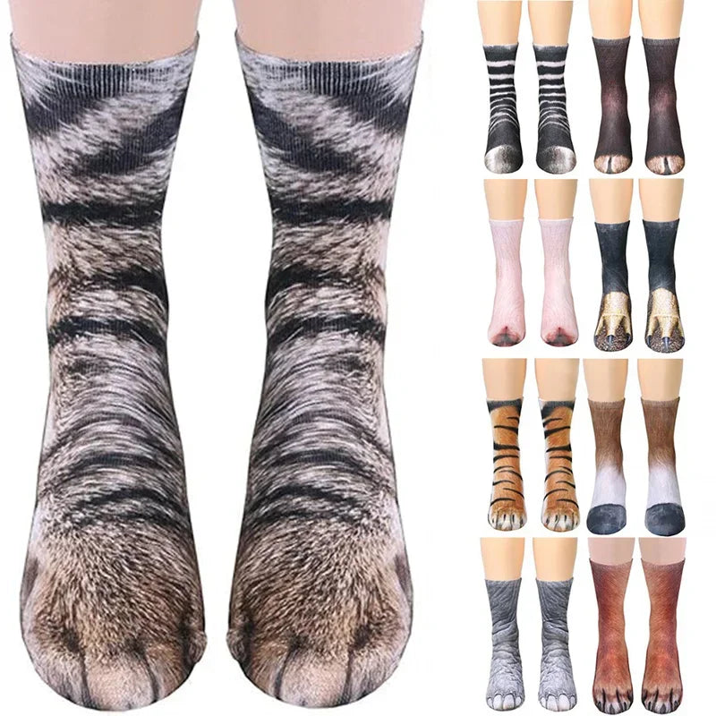 Variety pack of hyper realistic animal socks displayed together