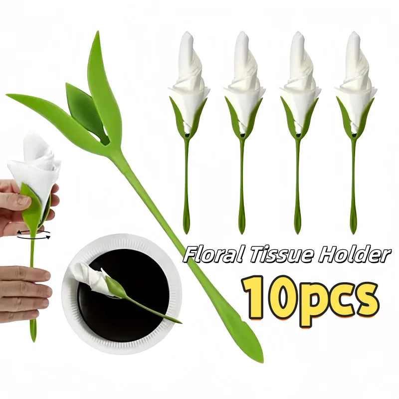 A set of four green lily napkin holders ready to use for table decor