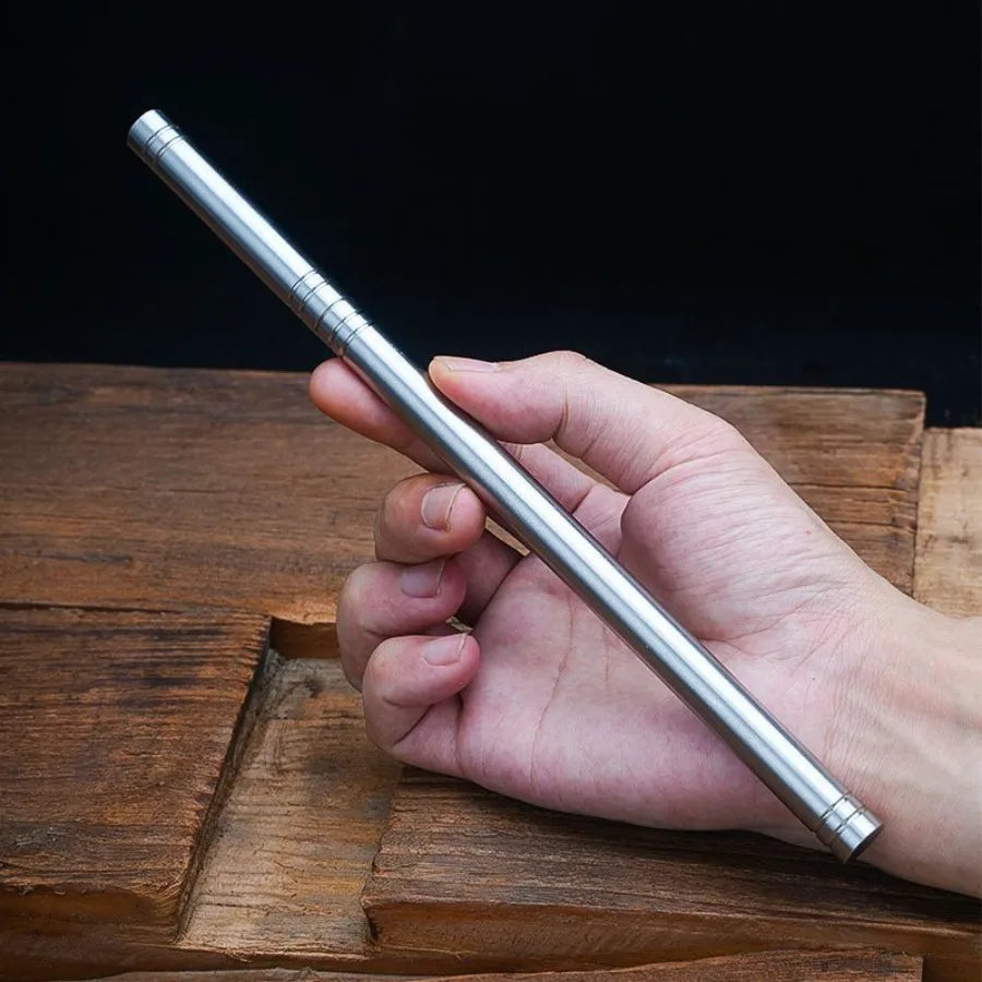 Close-up of the sharp stainless steel blade of the pocket knife
