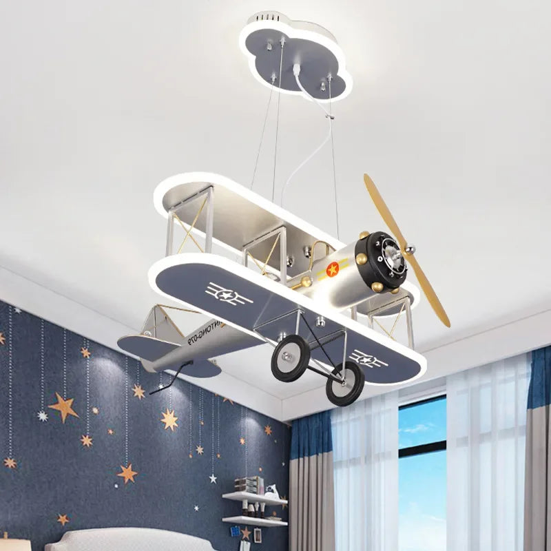 Vintage airplane lamp as a statement piece in a playroom