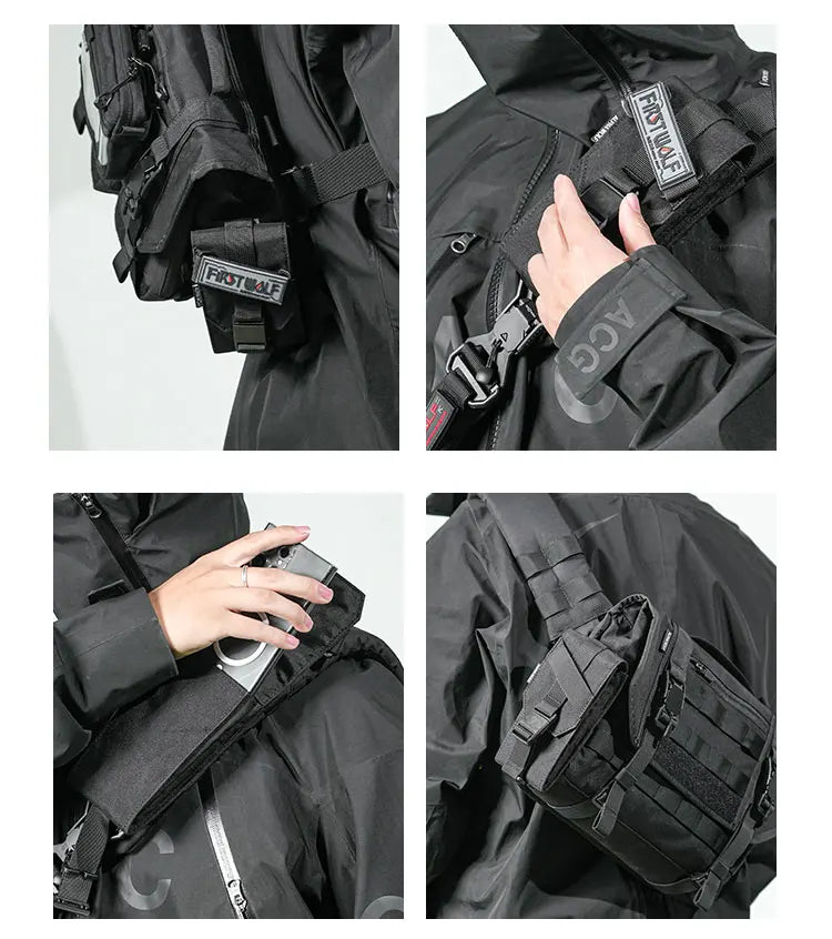 What's included in the box: phone carrier, carabiners, and buckles