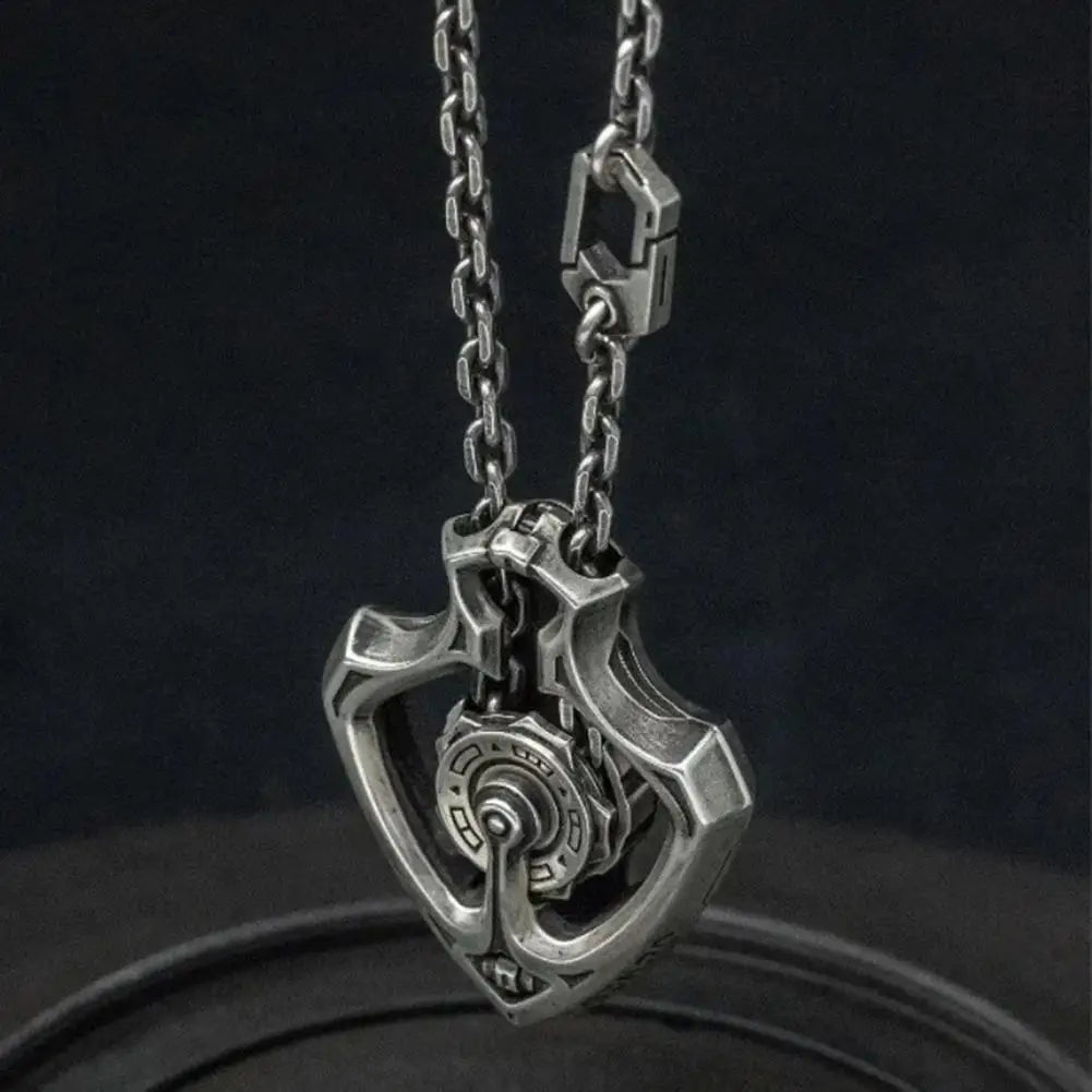 Unisex model showcasing the Mechanical Rotating Gear Vintage Necklace