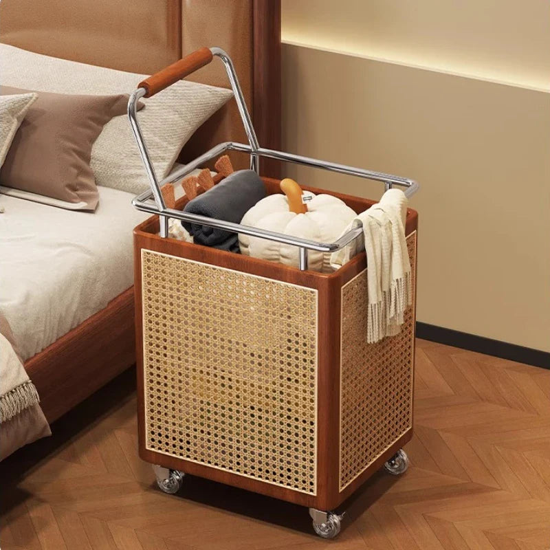 The rattan rolling basket displayed as a unique gift idea for home organization
