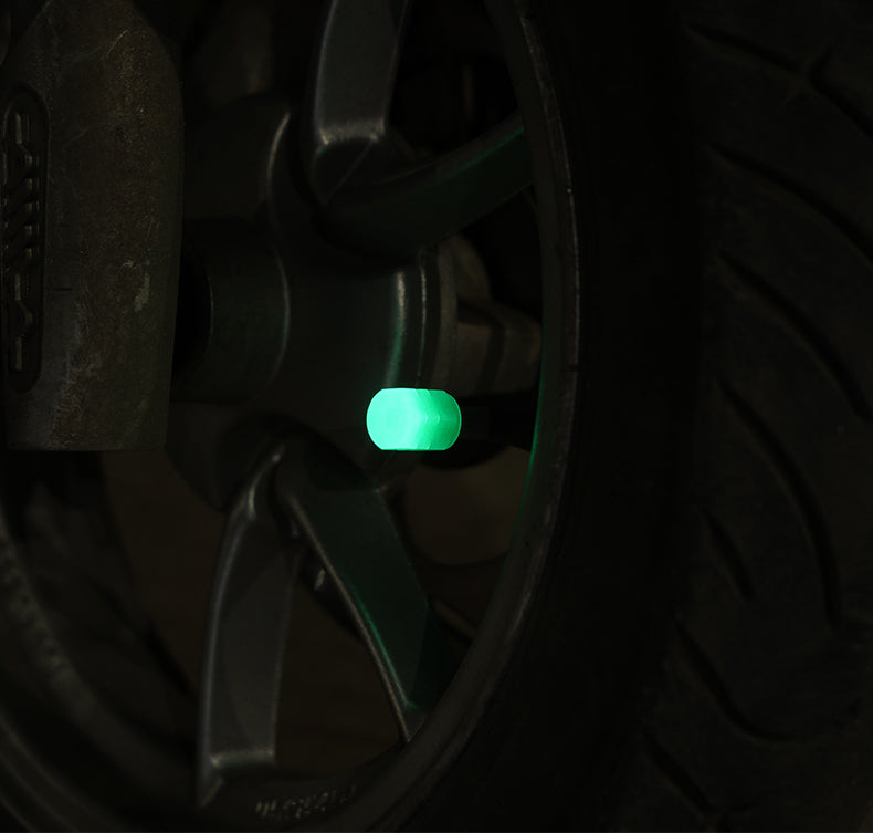 Close-up of the fluorescent green car valve cap