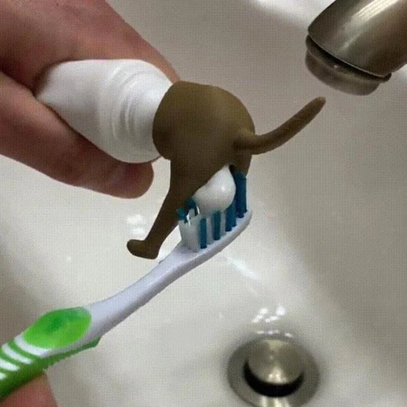 Close-up of the creative toothpaste dispenser for dog lovers