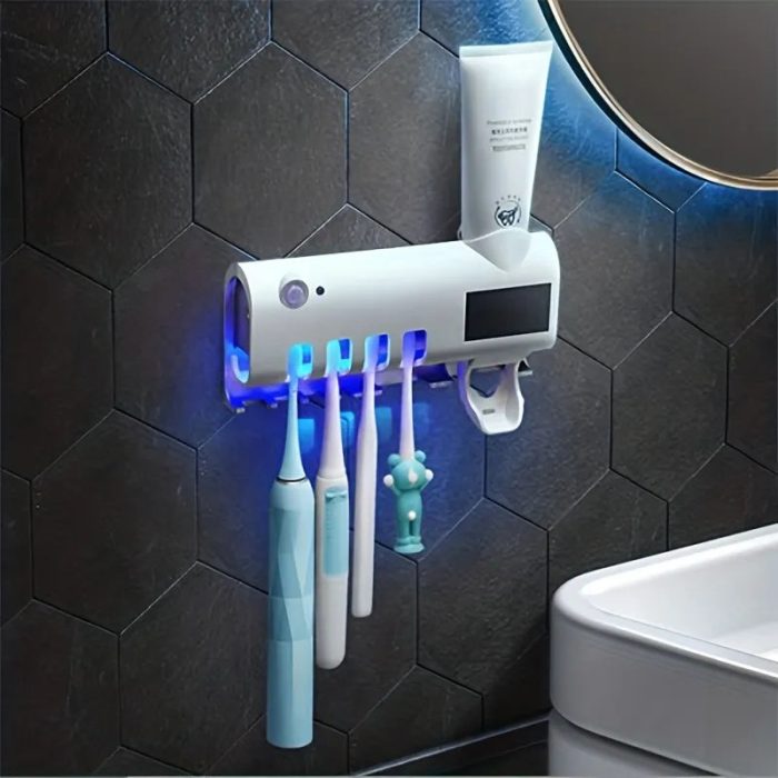 Wall-mounted automatic toothpaste dispenser with toothbrush holders