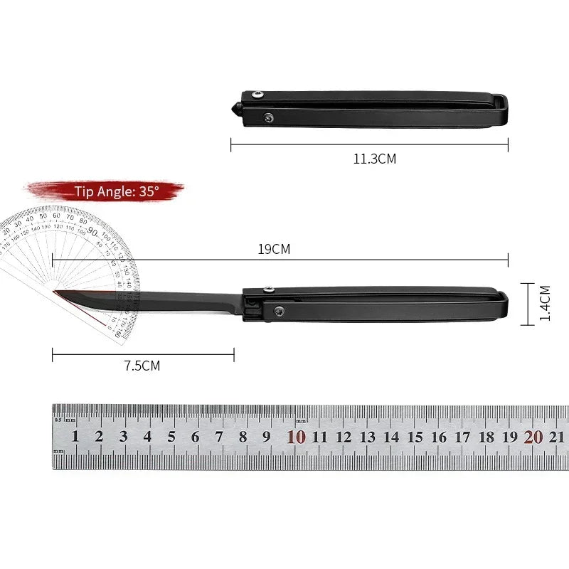 Ergonomic steel handle of the compact folding knife for a secure grip