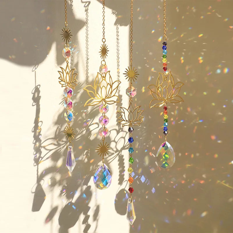 Hanging the Lotus Crystal Sun Catcher in a sunny window