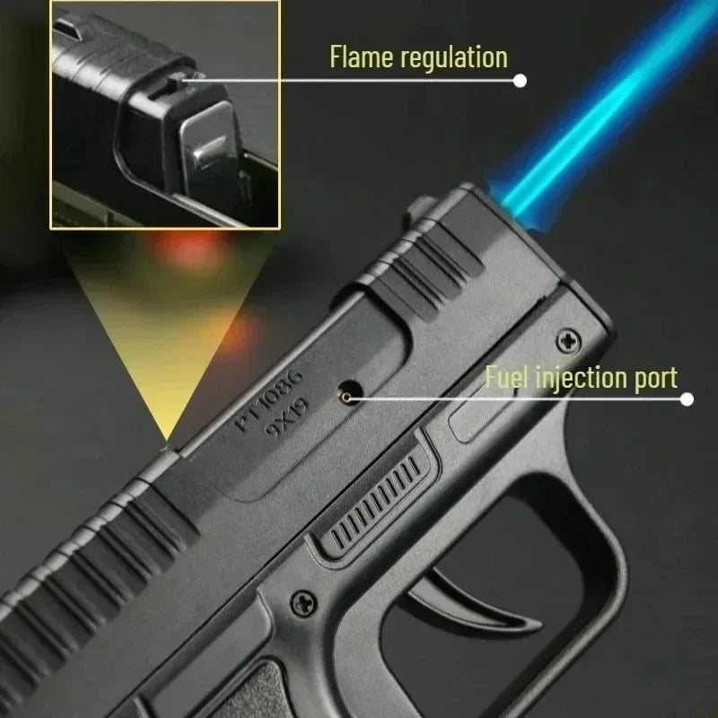 Tactical gun shape lighter with a powerful blue jet flame