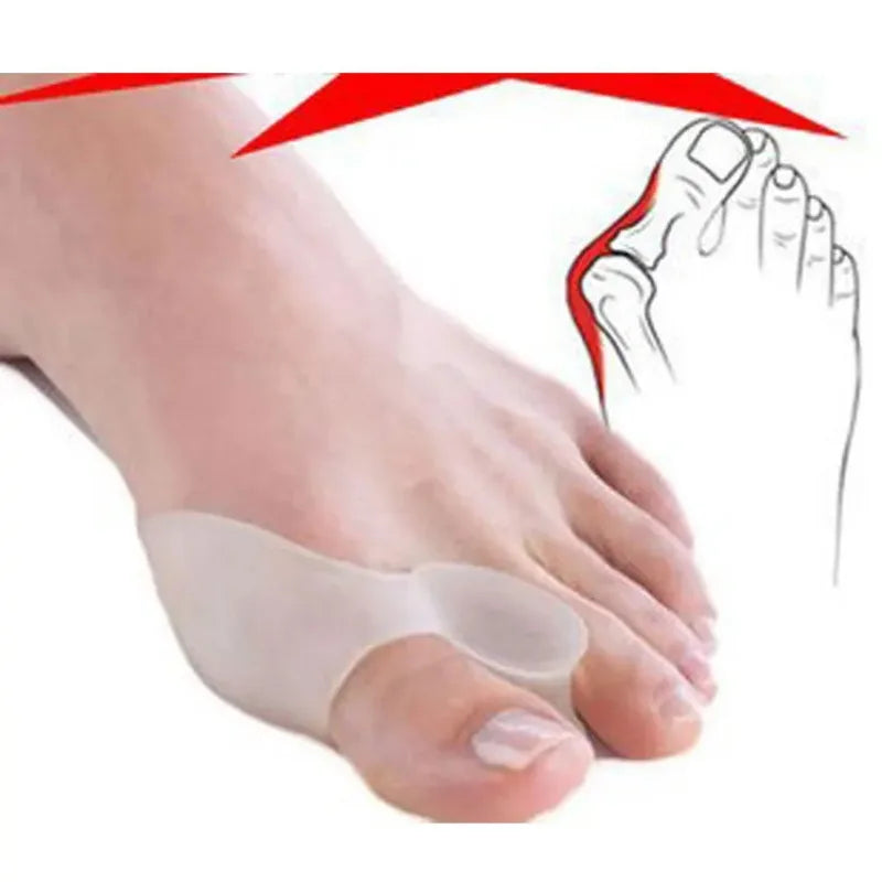 A pair of transparent Silicone Gel Toe Separators on a white background