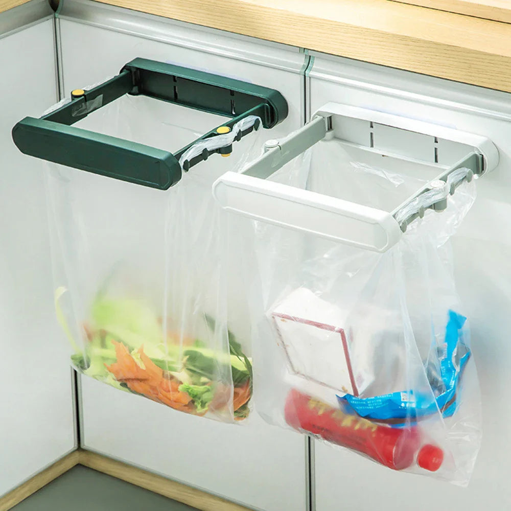 Close-up showing the dimensions and material of the hanging trash bag