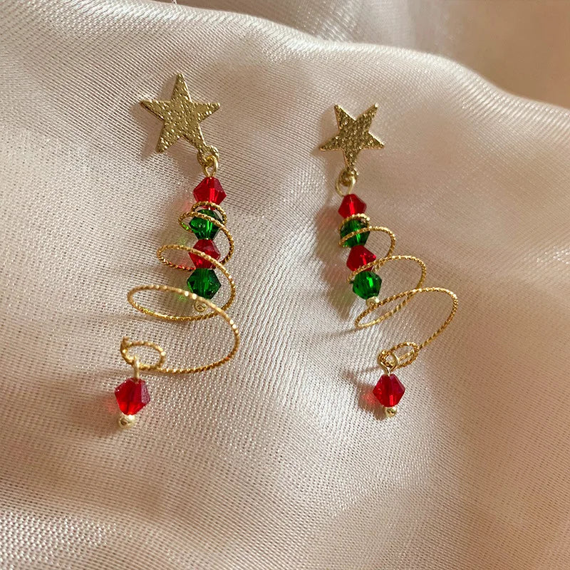 Unique Spiral Christmas Tree Dangle Earrings gift idea