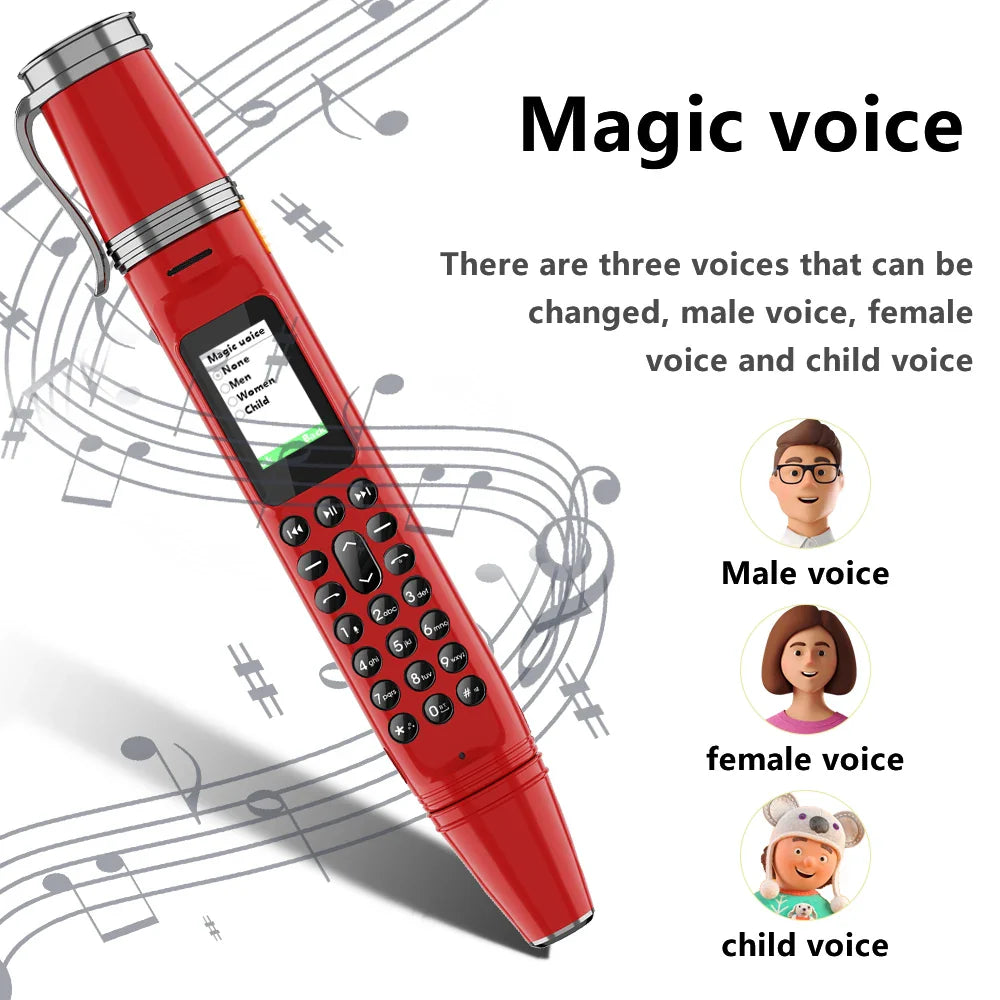 The pen phone being used to write in a notebook, showcasing its dual functionality