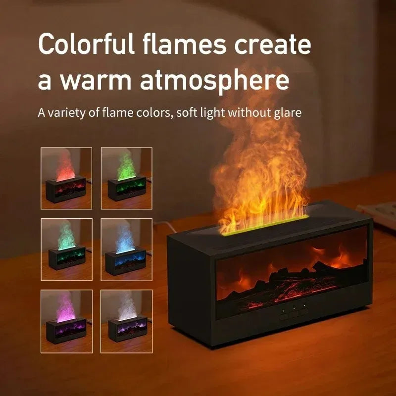 Fireplace Flame Mist Humidifier creating a cozy ambiance on a desk