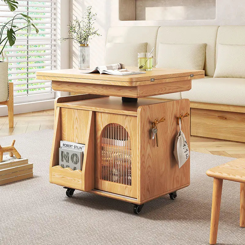 Close-up of the Japandi lift-top coffee table's features