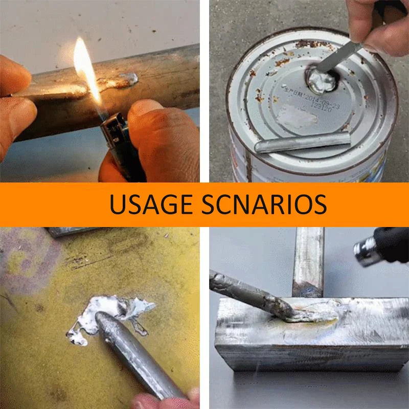 Applying the aluminum repair stick to a heated metal surface for a solid bond