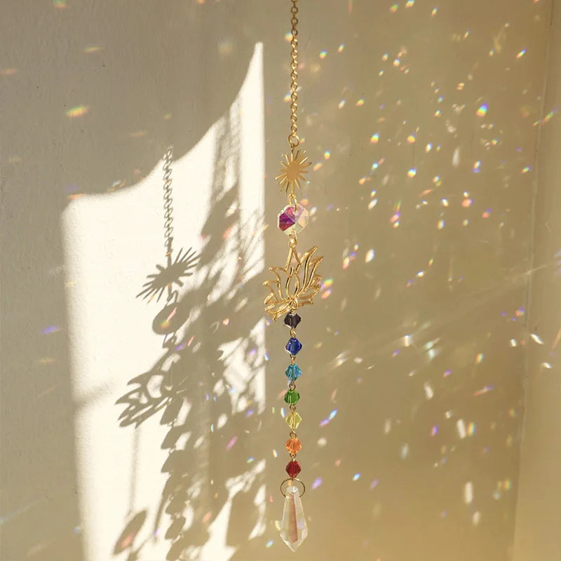 Close-up of the crystal glass facets on the sun catcher
