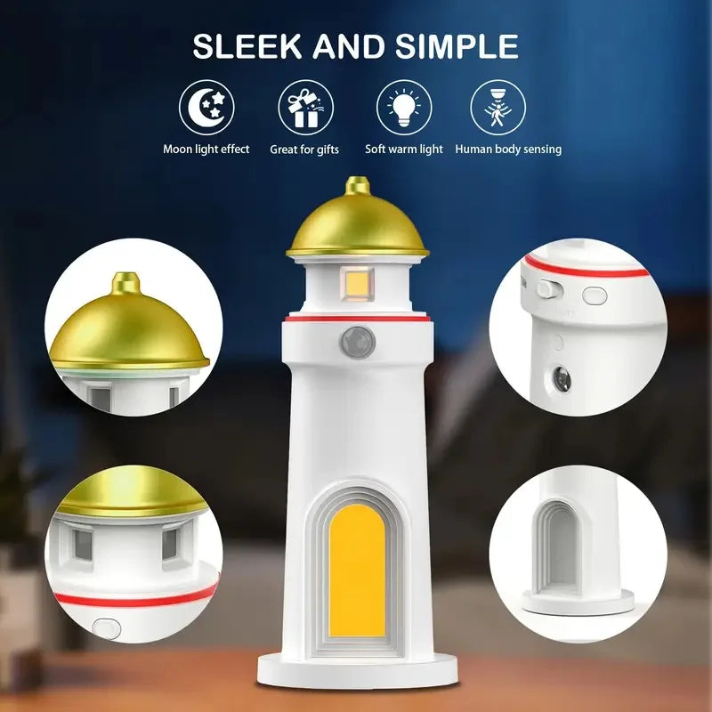 The Moon Harbor Lighthouse Night Lamp displayed as a lifestyle present