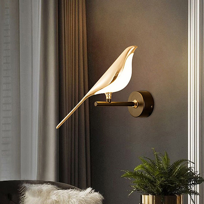 Modern Nordic Wall Bird Lamp in a chic living room setting