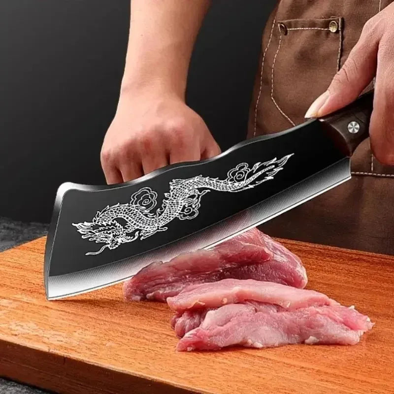 A person holding the Dragon Edge Engraved Knife to show its comfortable grip
