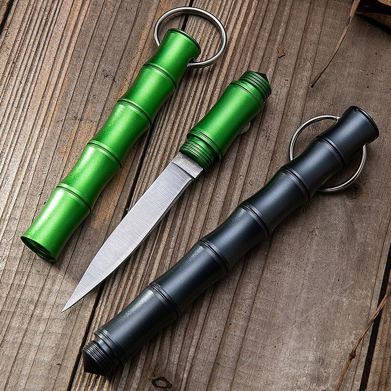 Close-up of the stainless steel blade of the Bamboo Camping Knife