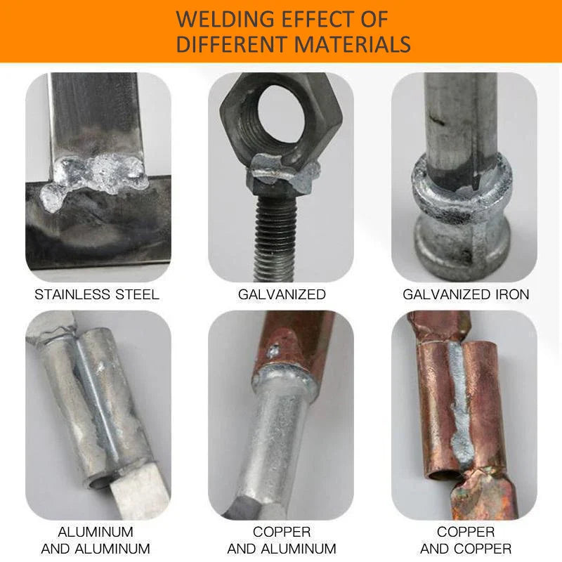 Before and after view of a repaired metal object using the power aluminum rods