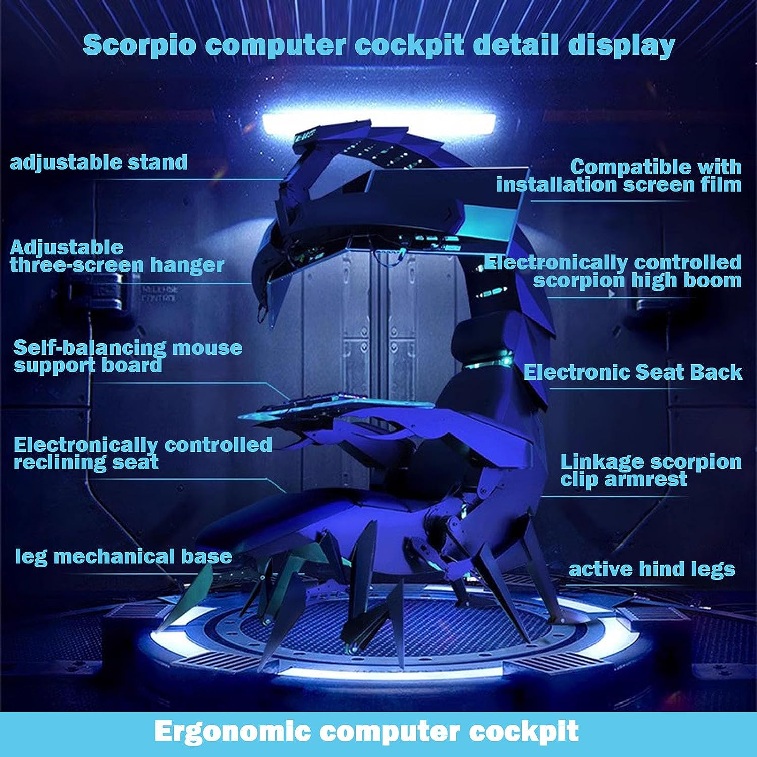 Zero Gravity Massage Ergonomic Scorpion Gaming Chair with multi-monitor setup and RGB lighting