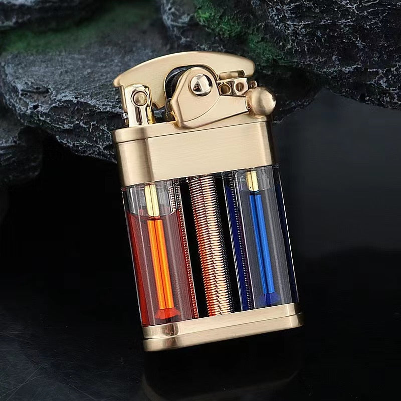 The unique red flame of the Elegant Retro Slim Metal Lighter in action
