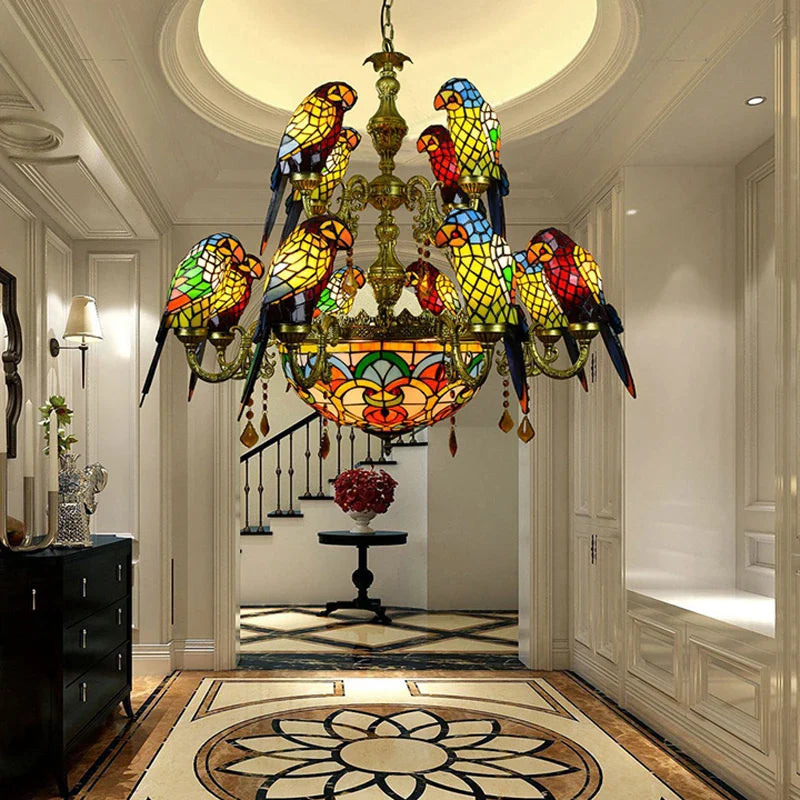 Chandelier illuminating a dining room