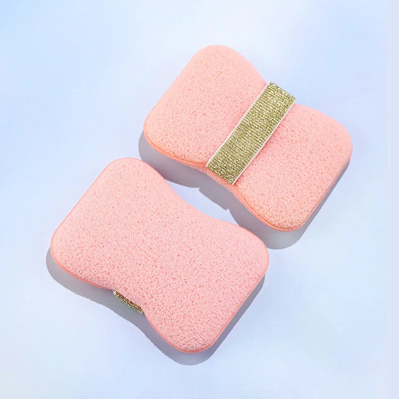 The soap mesh hanging to dry in a bathroom setting