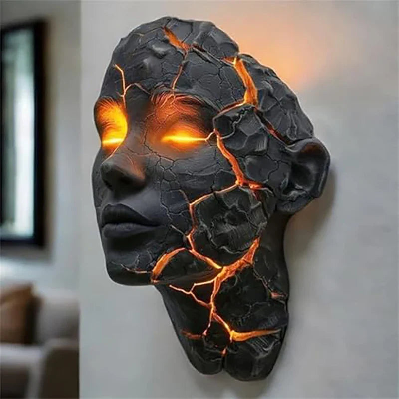 Detailed resin texture of the Volcanic Face Wall Art Lamp