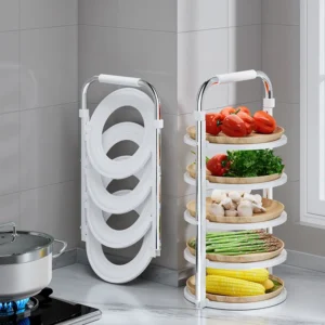 Compact kitchen organizer rack for dishes, utensils, and spices